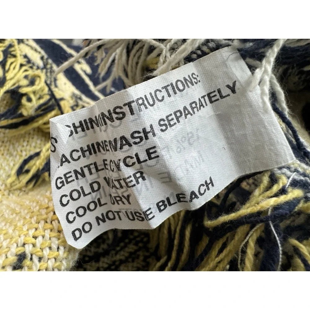 Vintage Woven Cat Kittens Throw Blanket Fringe Navy Cream 43x54 Tapestry Cottage - Picture 13 of 14